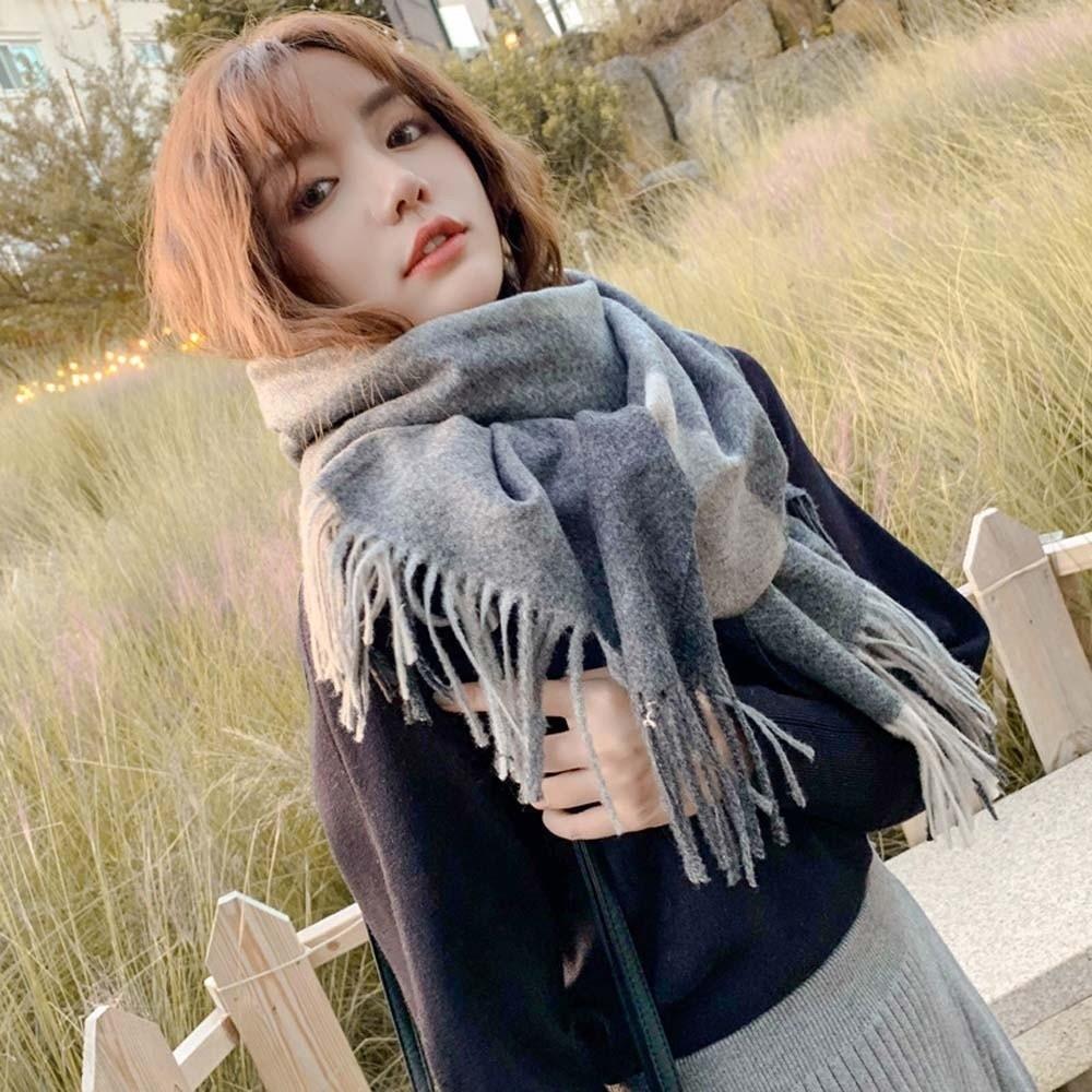 Soft Knitted Wool Scarf Wool Long Neckscarf with Tassel Large Classic Plaid Scarf  Winter