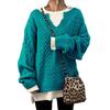 Brown Cable Knit V-Neck Loose Fit Long Sleeve Sweater
