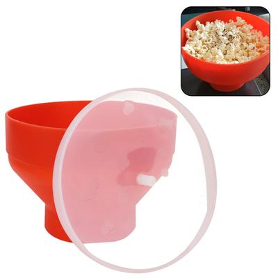 Balde Tigela de Pipoca para Micro-ondas Silicone DIY Vermelho Máquina de Pipoca com Tampa Prato para Salgadinhos Frutas Alta Qualidade Cozinha Ferramentas Fáceis