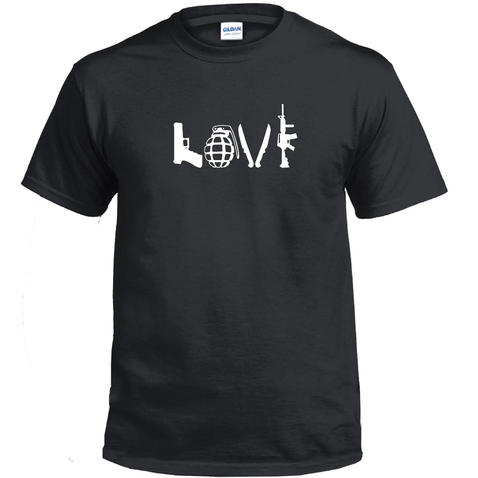 Love Guns Second Amendment Pro Gun Conservative Blue Line Cotton Black T-Shirt S