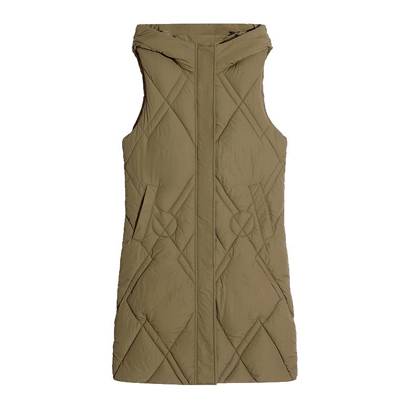 Medium and long down cotton vest women's autumn and winter wear slim cotton jacket vest hooded vest vest vest jacket tide