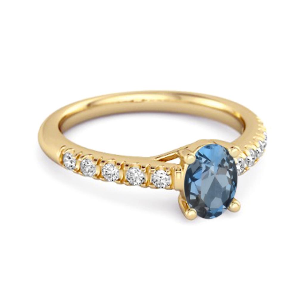 London Blue Topaz Pave Band with White CZ Accents Ring - 925 Sterling Silver Gold Vermeil