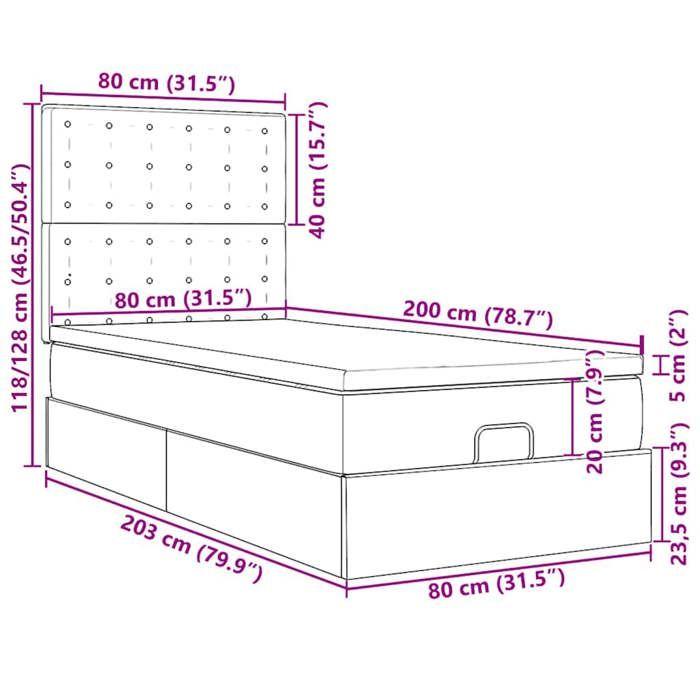 VidaXL Lit ottoman avec matelas gris 90x200 cm similicuir 3312984