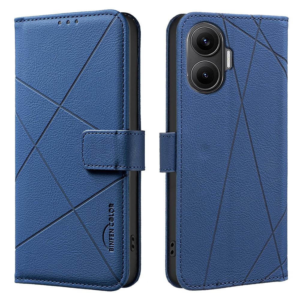 

Чохол для Xiaomi Poco F7 5G/Redmi Turbo 4 Pro 5G BINFEN COLOR BF35 Шкіряний чохол для телефону з геометричним тисненням, гаманець з RFID-блокуванням, підставка Blue