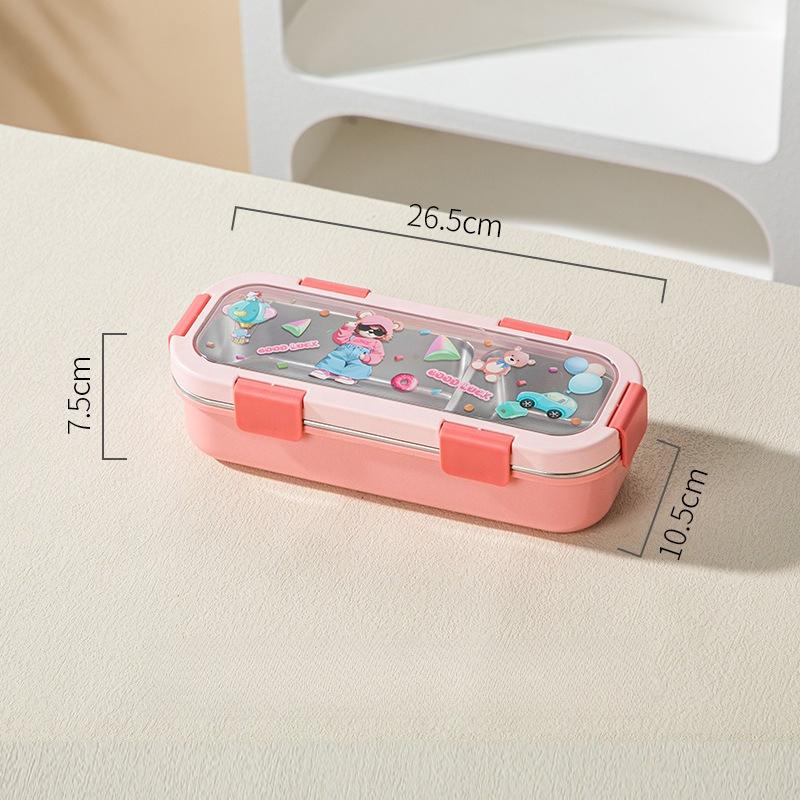 Cartoon Lunch Box Safe Rectangle Shape 304 Stainless Steel Office Workers Compartment Rectangle Container Food Preservation