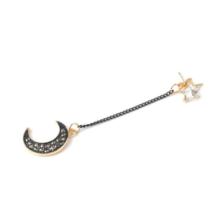 New Arrival Korean Earings Modish Star Moon Fashionable Jewelry Asymmetric Black Long Ear Studs Drop Pendientes Tassel Nuptial Bridal Earings