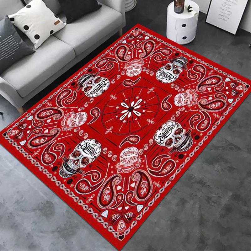 1 Stück Schädel Dunkel Gotisches Muster bedruckter Teppich für Wohnzimmer Schlafzimmer Zuhause Sofa Dekoration, Rutschfeste Fußmatte Bodenmatte