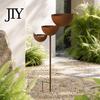 Anti-rust Garden Stake 3 Tiered Cascading Rain Catcher Bird Bath, Metal Water Three-level Waterfall Feeder Bowl Feeder, Outdoor Pollinator Watering