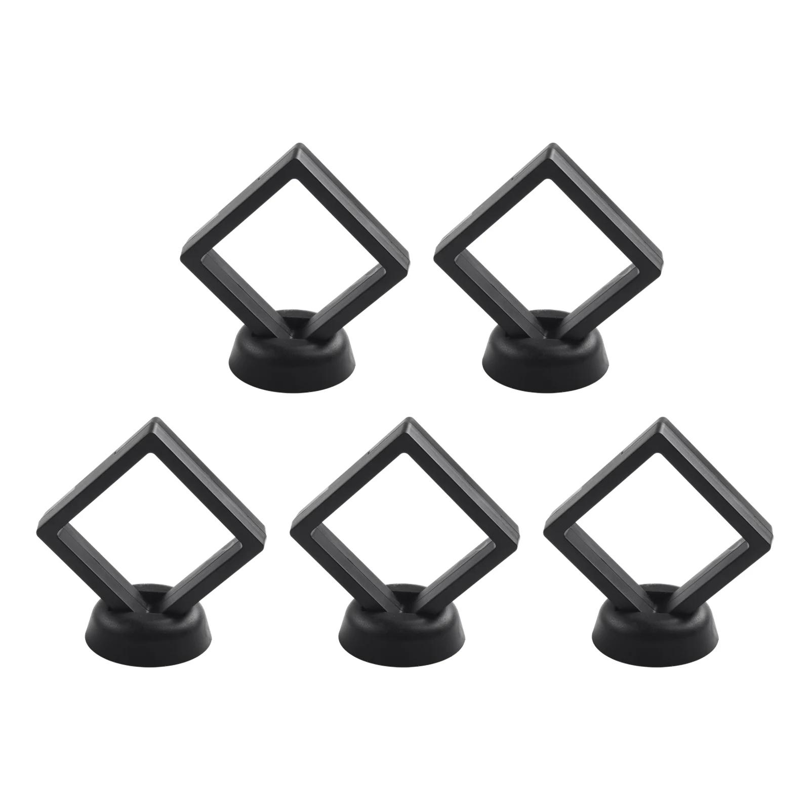 

3D Floating Frame Holder Display Case 5/10PCS For Jewelry For Rings With Clear Protective Transparent Film And Stands Black 5PCS
