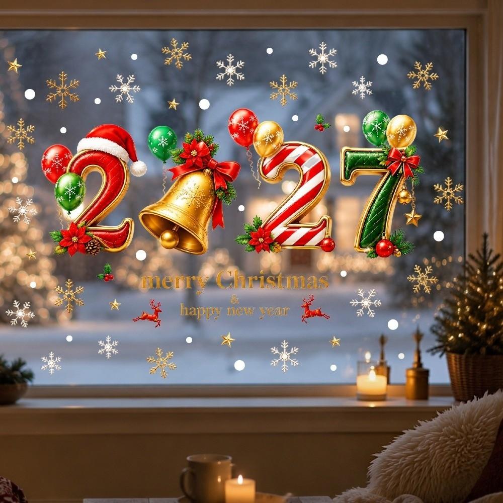 Two-sided Christmas Glass Window Sticker Removable Static Xmas Party Door Stickers New Year