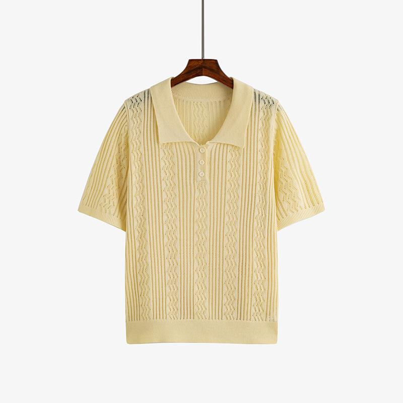 

Плюс Размер Женский Летний Свободный Повседневный Ажурный Трикотажный Топ С Короткими Рукавами XXXL жёлтый