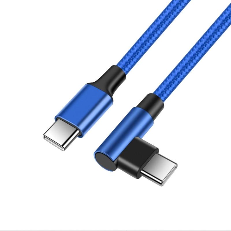 60W USB C To USB C Fast Charging Cable 480Mbps Data Transfer Nylon Braided Right Angle Type C Cable For Phone Laptop Tablet