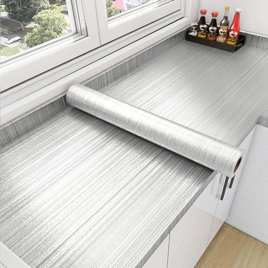 PVC Nerezová Broušená Stříbrná Odnímatelná Tapeta Dekorativní Fólie Vinyl Vodotěsná Olejivzdorná Nálepka na Domácí Spotřebiče Kuchyň Výtah