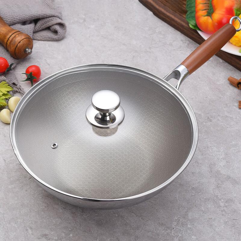 Zhishi 28cm 304 Stainless Steel Titanium Non-stick Wok