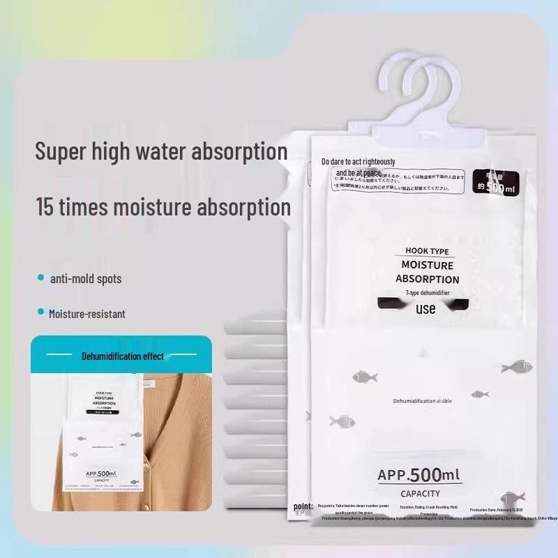 Dehumidifying Bag: Moisture & Mildew-Proof Hangable Absorber for Dorm Rooms, Wardrobes, and Bathrooms.
