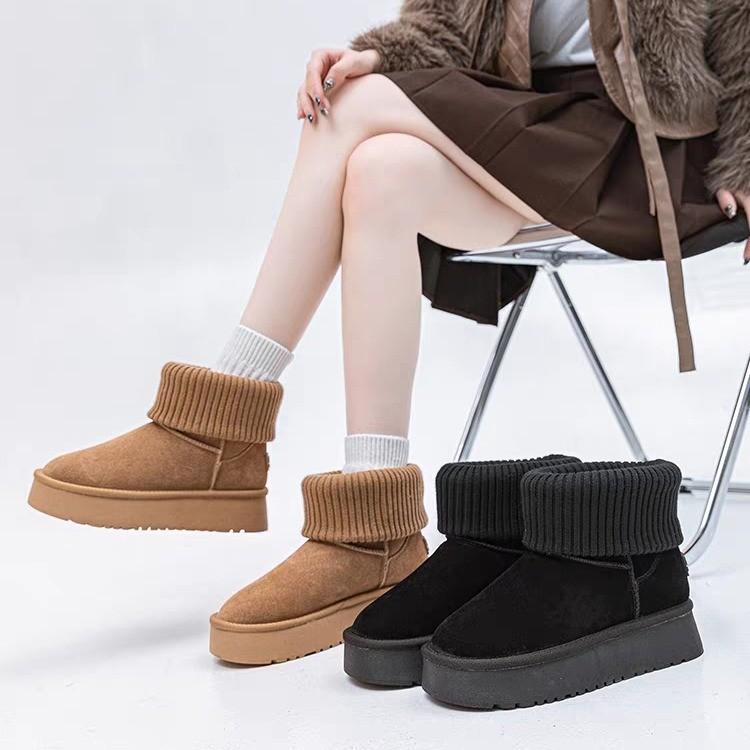 Thick-soled Stacking Socks Cover Snow Boots Women's 2025 Autumn New Medium Tube Retro Matte Height-increasing and Thin Women's Boots