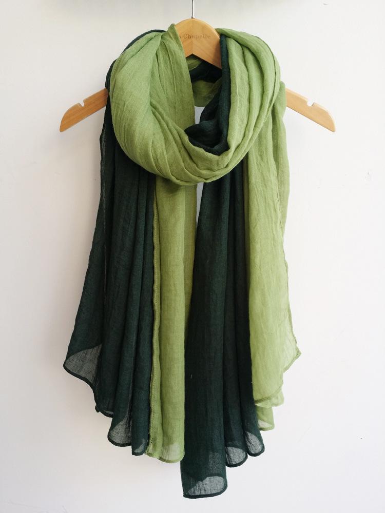 Literarischer zweifarbiger Schal aus Baumwolle und Leinen, super lange Stola mit Farbblock-Spleißung, vielseitig verwendbare warme Stola