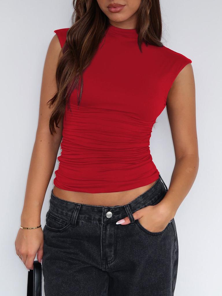Women European American Style Solid Color Slim Fit Half Turtleneck Sleeveless Sexy Tank Top