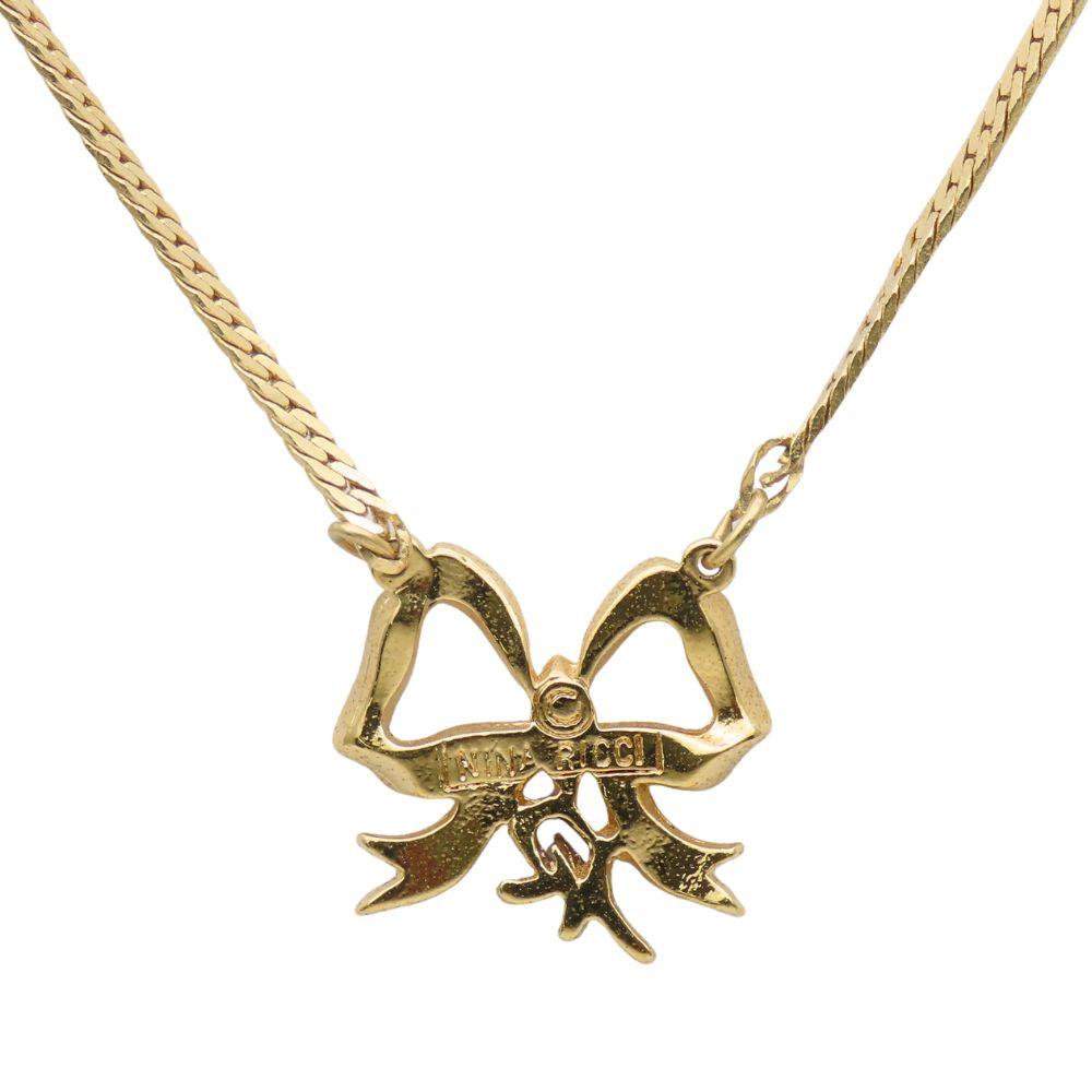 Used NINA RICCI Necklace NR Logo Metal Gold Plating