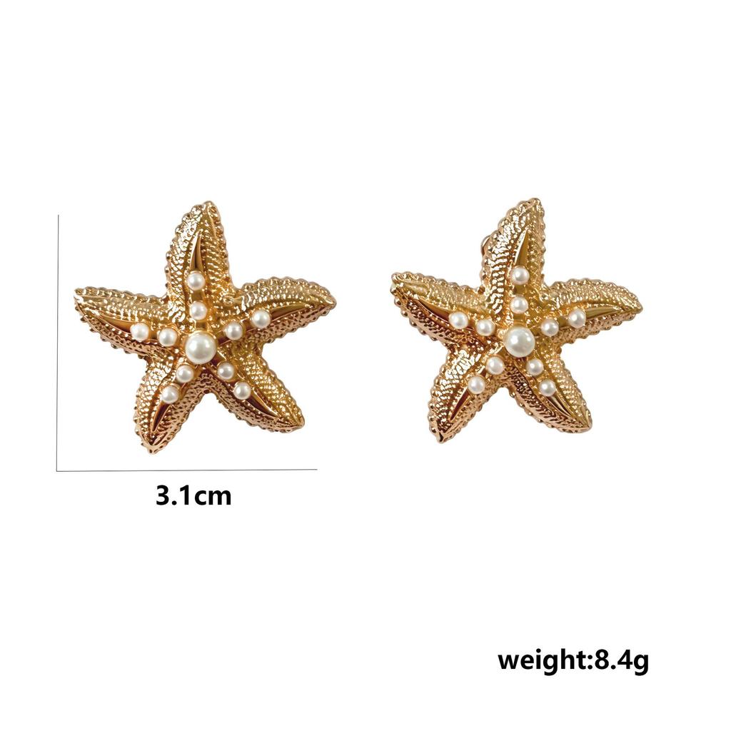 Marine Pearl Starfish Stud Earrings - Trendy Vacation Style for Women