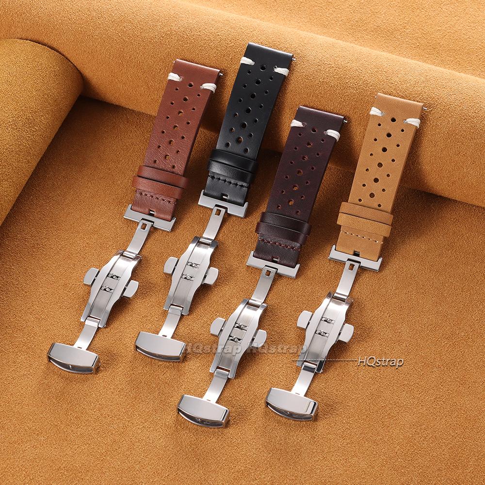 Handgefertigtes atmungsaktives Rindsleder Uhrenarmband 20mm 22mm Herren Damen Öl Wachs Echtes Lederarmband Schnellverschluss Schmetterlingsschließe Armband