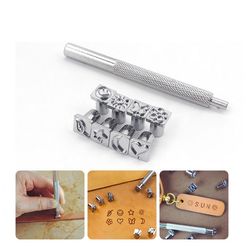 8-in-1 Leather Punch Set: Single Handle w/ Interchangeable Design Dies (8pcs Patterns)