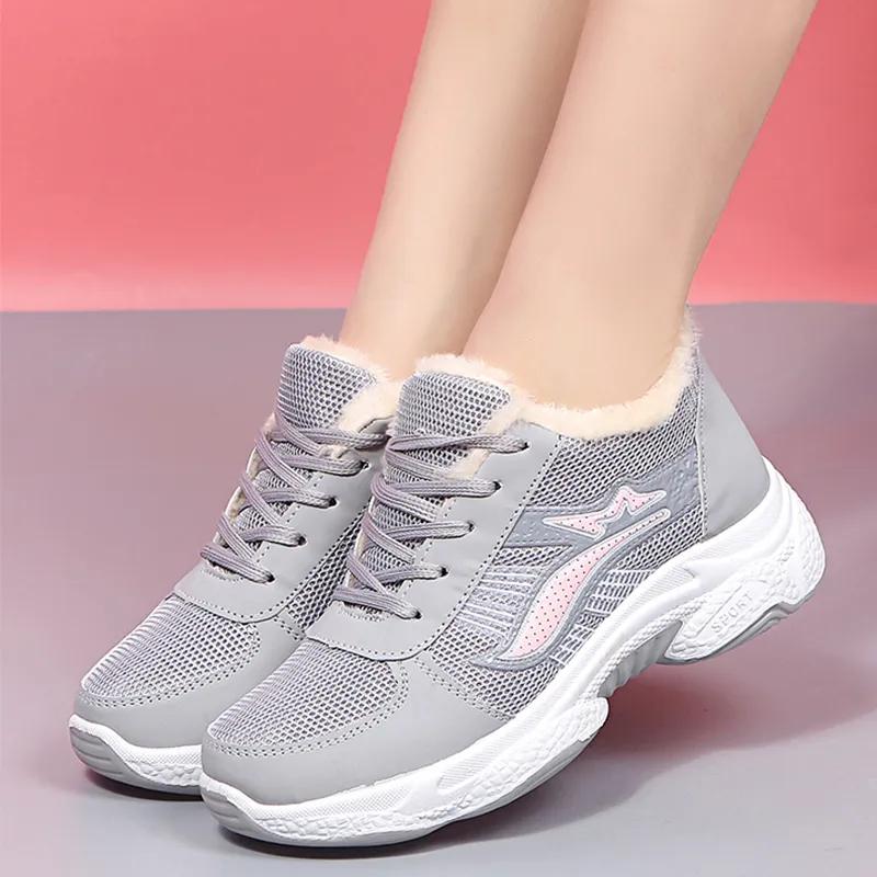 Zima Plus Aksamit Zagęszczone Ciepłe Damskie Buty Antypoślizgowe na Grubej Podeszwie na Płaskim Obcasie Sportowe Wysokie Casualowe Damskie Bawełniane Buty