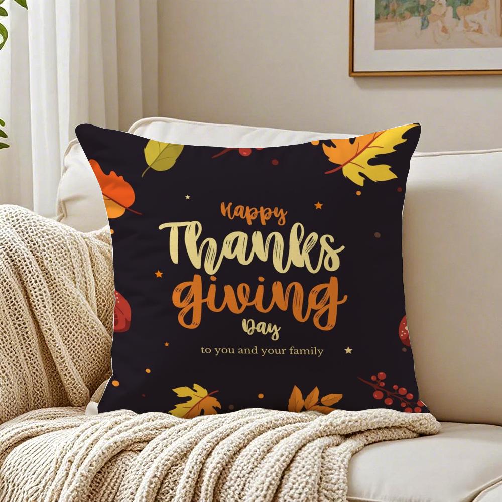 Thanksgiving Pumpkin Maple Leaf Cushion Cover Linen Minimalist Soft for Sofa Bed Home Room Decor