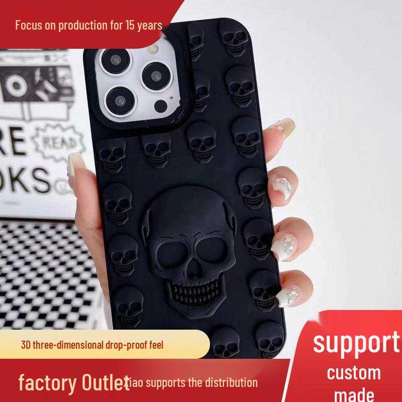 3D Cartoon Skull Silicone Case for Apple 15 Pro - Full Coverage Protective Skin