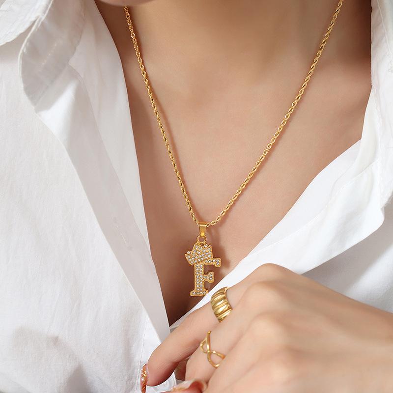 Korean Style 26 Letter Zircon Pendant Necklace – Gold Plated Clavicle Chain