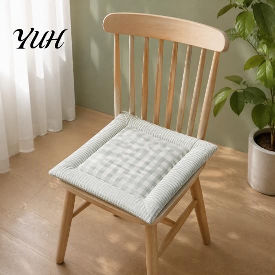 Durable Chair Cushion for Wood Chairs Square Plaid Pad with Ties, Cotton Linen Breathable Seat Cushion, Buffalo Spring Autumn Check Dining Home Office