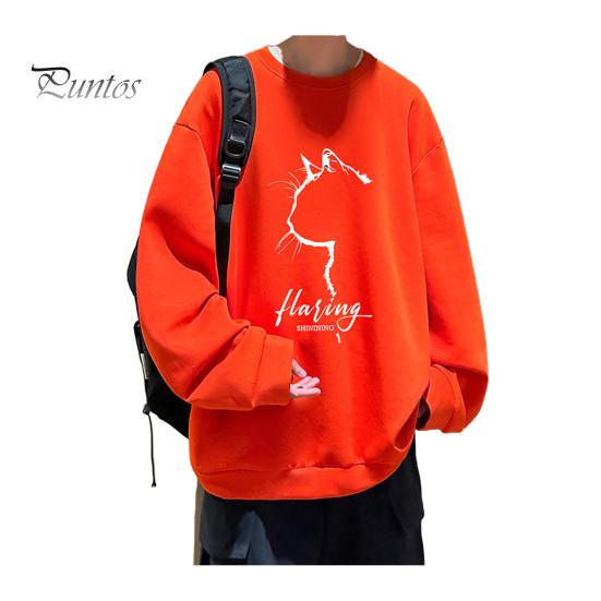 

Мужская свободная толстовка в стиле хип-хоп с принтом профиля кошки и круглым вырезом, свободный однотонный толстый плюшевый свитер средней длины, повседневный спортивный уличный топ L красный
