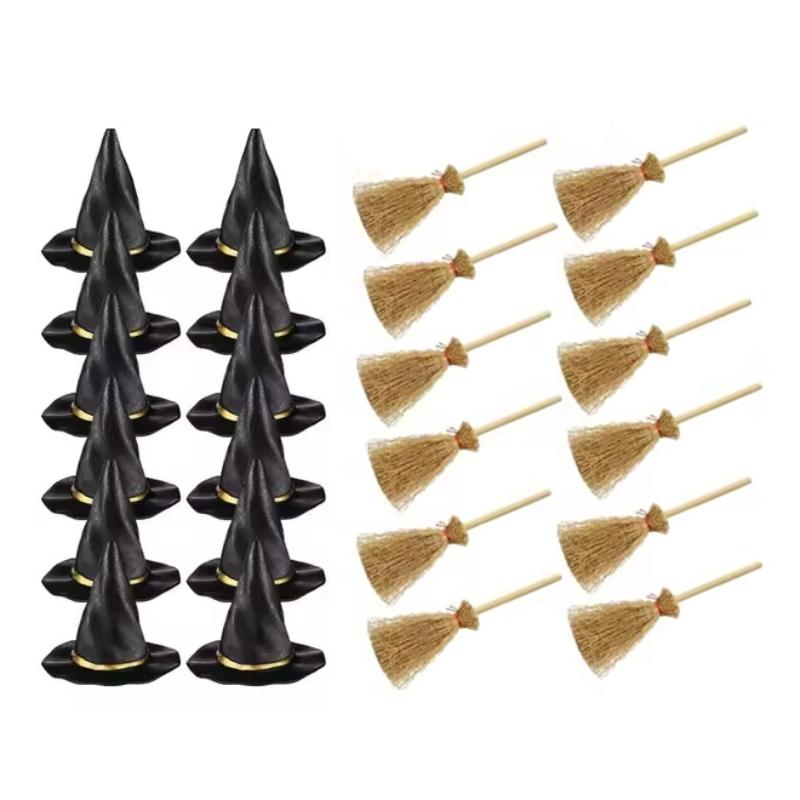 12/24 Pcs Mini Halloween Witch Hat Decor Cute Craft Supplies for Home Party Kids DIY Handmade Project Spooky Scene Decor