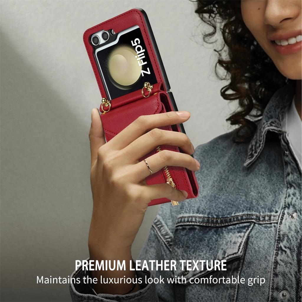 Zipper Wallet Crossbody  Phone Case for Samsung Galaxy Z Flip 6 5 4 3 Flip6 Flip5 Flip4 Flip3 5G with Card Holder Leather Cover