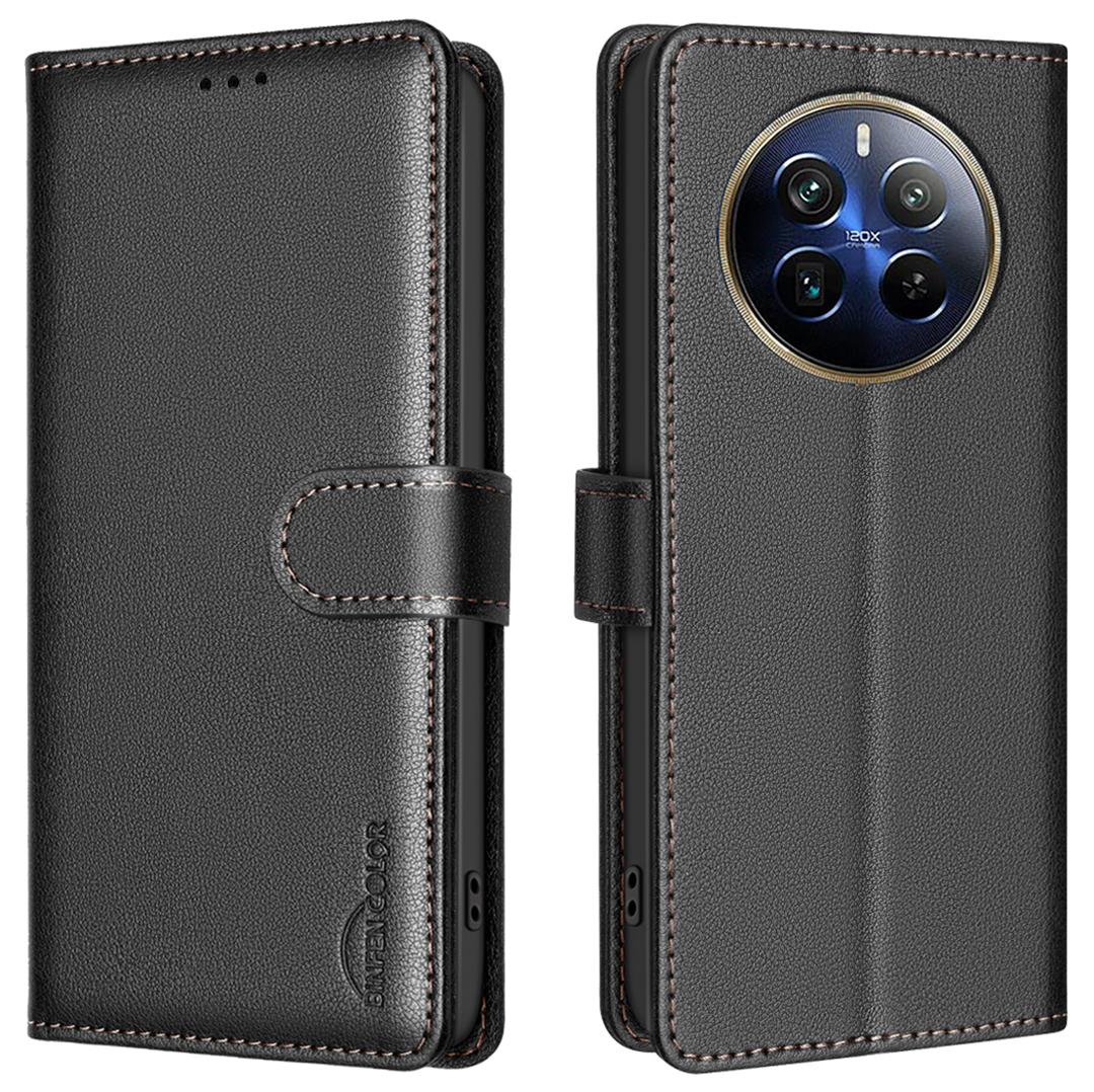 

BINFEN COLOR BF32 For Realme 12 Pro+ 5G/12 Pro 5G Phone Case Litchi Texture RFID Blocking Leather Phone Cover Black
