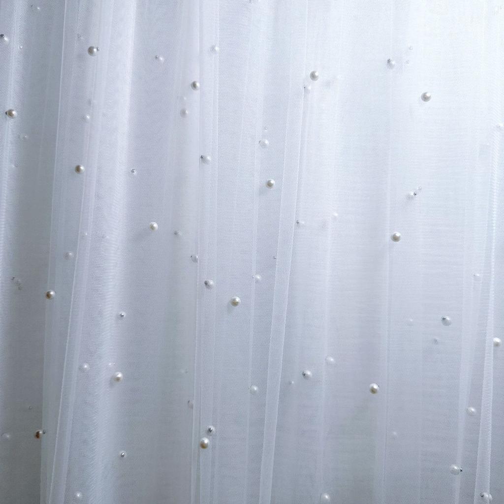 White Chiffon Pearl-encrusted Soft Mesh Fabric Suitable for Wedding Dresses Formal Gowns and Handmade DIY Clothing Fabrics