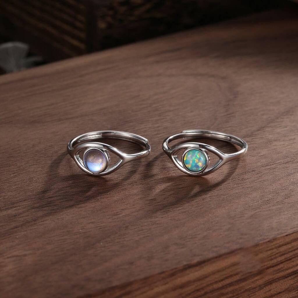 Evil Eye Opal Ring: Gold-Plated Jewelry for Women with Color Retention Adjustable