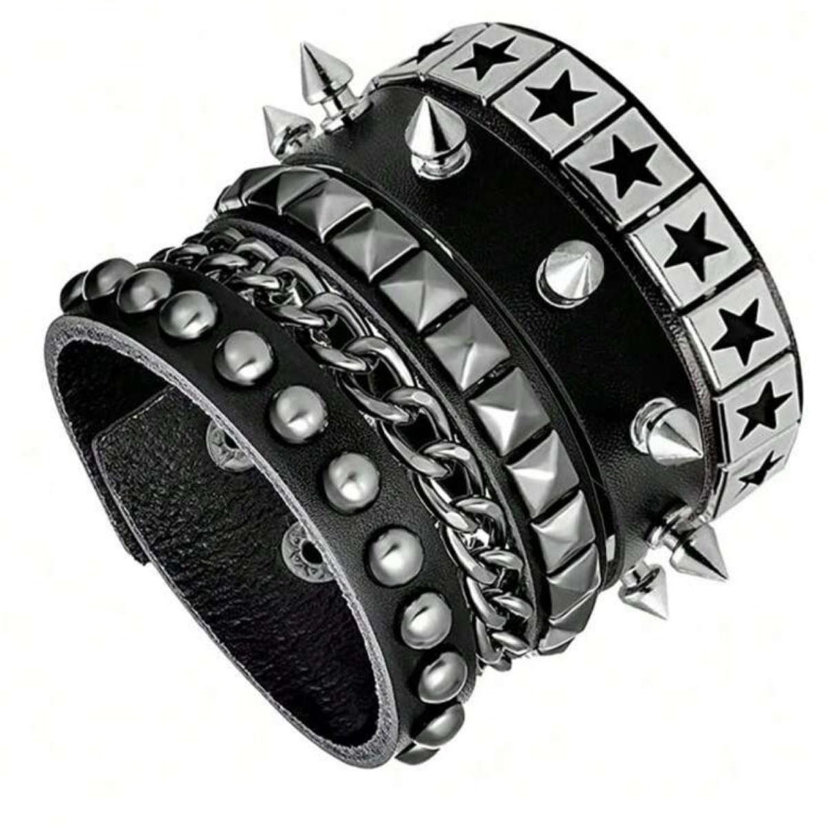 3 Pcs Punk Bracelets, Rock Style Bracelets, Hip-Hop Studded Bracelet Goth Bracelets Punk Studded