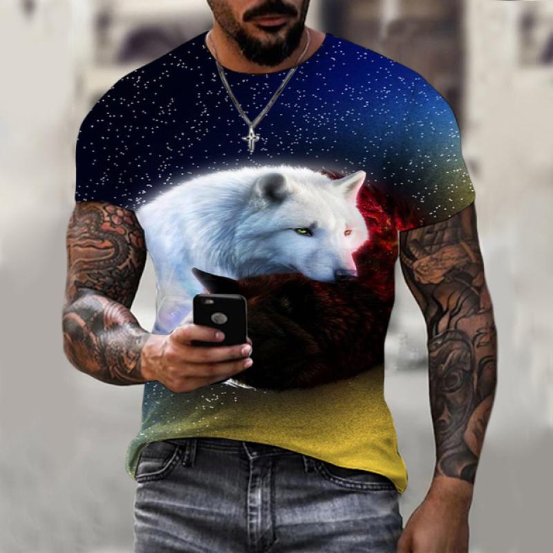 Ferocious Wolf Pattern Oversized T-Shirts Summer Trend Animal Harajuku 3D Print T Shirt For Men Fashion O-neck Short Sleeve Tops