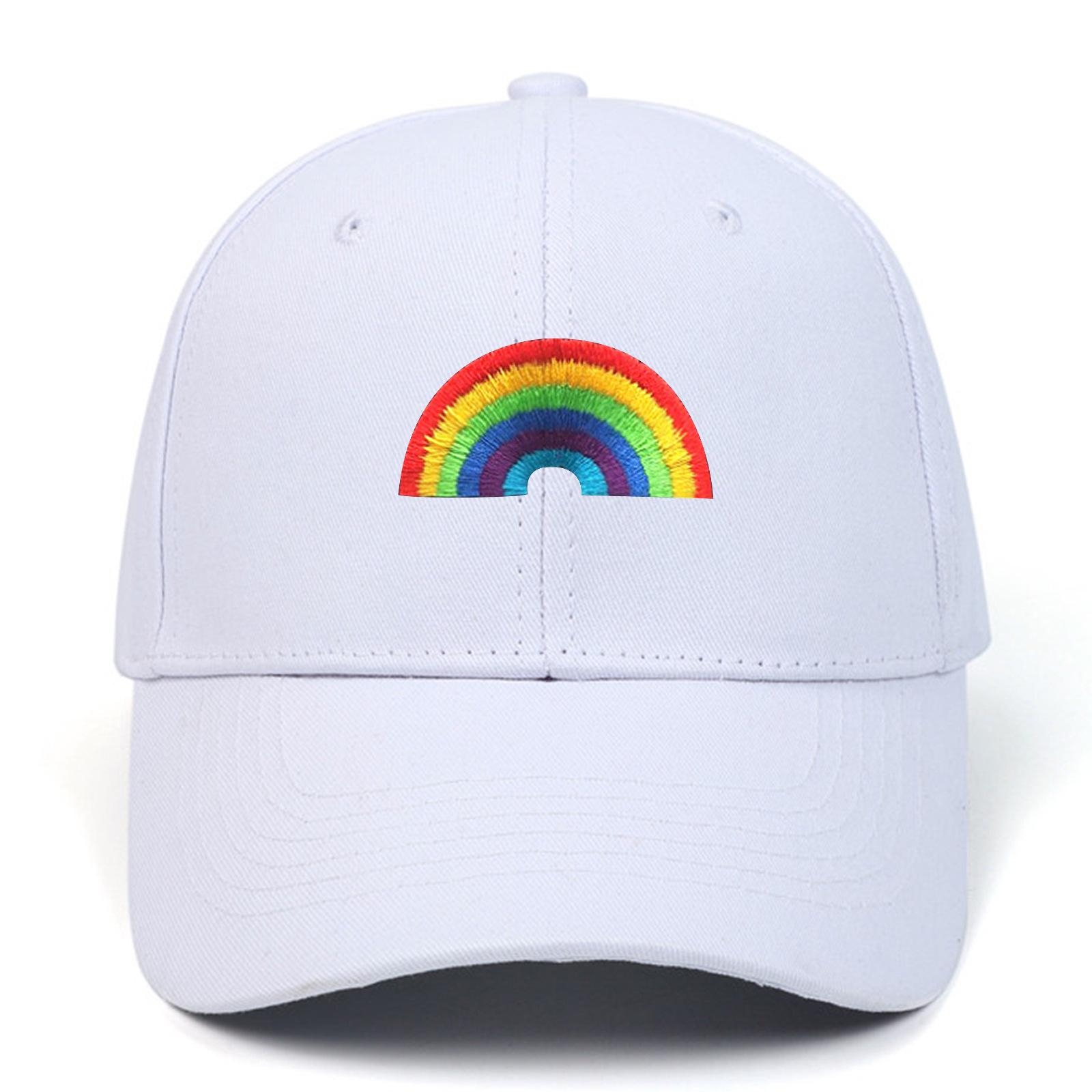 Rainbow Embroidery Baseball Cap with Logo Adjustable белый