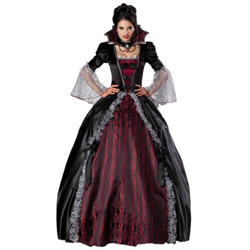 Womens Gothic Vampire Witch Costume Dress With Detachable Bustle Skirt Halloween Party Cosplay