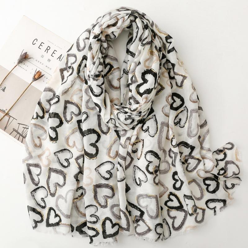 Pink Heart Women Viscose Scarf Summer Beach Shawl Cotton Linen Feeling Tassel Pashmina Muslim Hijab Wrap Lady