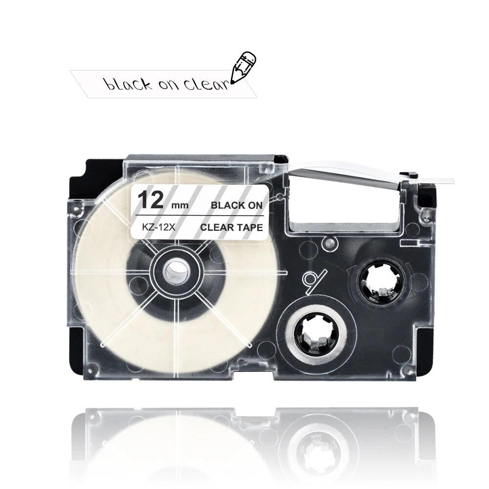 5Pcs XR-12X ribbon cartidge compatible for Casio label printer Black on Clear casio label tape 12mm XR12X for EZ Printers KL-120