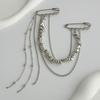 Punk Hip Hop Long Chain Fringed Brooch, Fashionable Shining Star Double Pin Suit Pendant
