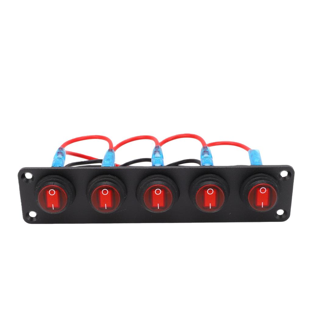 5 Gang Round Switch Panel with LED Water Proof Controlled Circuit Marine Switch Panel Red
