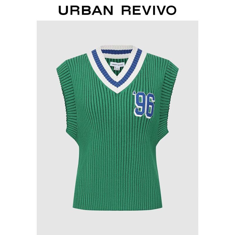 UR Американский Ретро Спортивный Цветной Блок V-образный Вязаный Жилет L