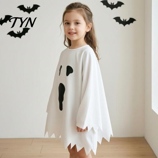 Durable Ghost Outfit for Halloween Decoration Poncho Costume Kids Adults, Spooky White Cloak Soft Friendly Dress Kindergarten Performance with
