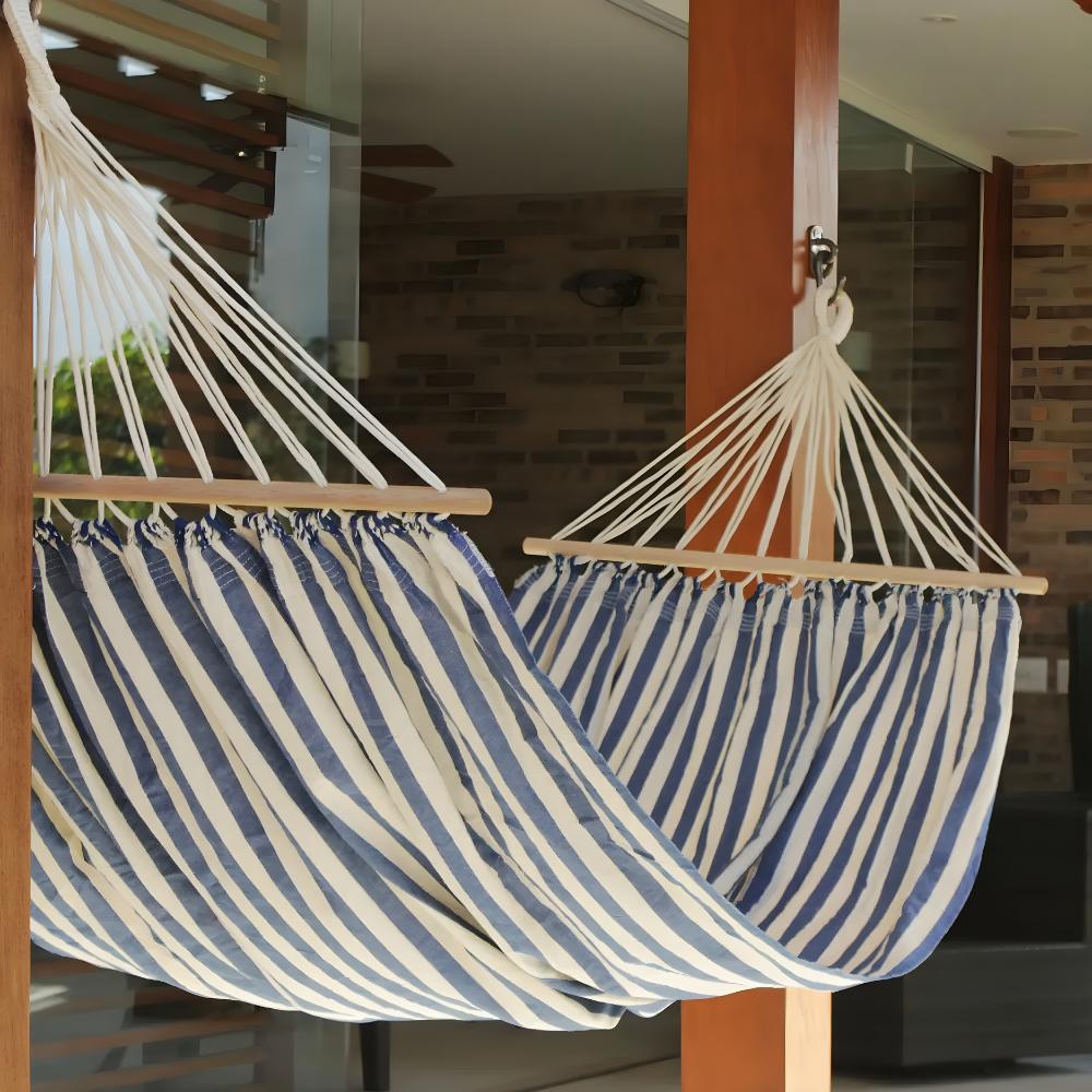 Large Garden Tourist Hammock 220x160cm Boho Stripes Cotton Strong Deckchair
