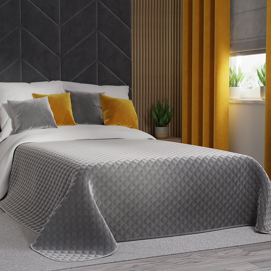 VELVI Bedspread 170x210cm - modern cool gray with a geometric pattern