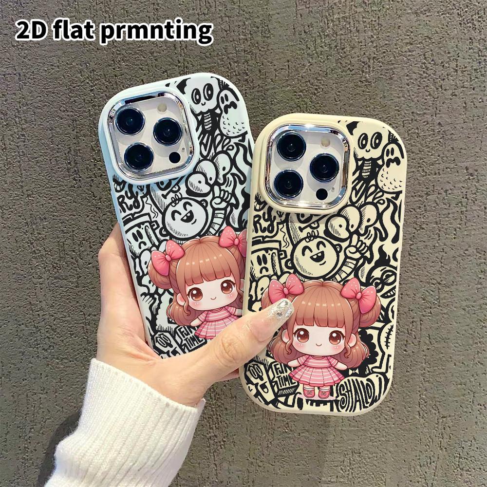 Phone Case: 2D Flat Design Suitable for iPhone 18 17 16 15 14 13 Pro Cases, Couple Style, Little Girl with a Bun, Christmas and Halloween Gifts